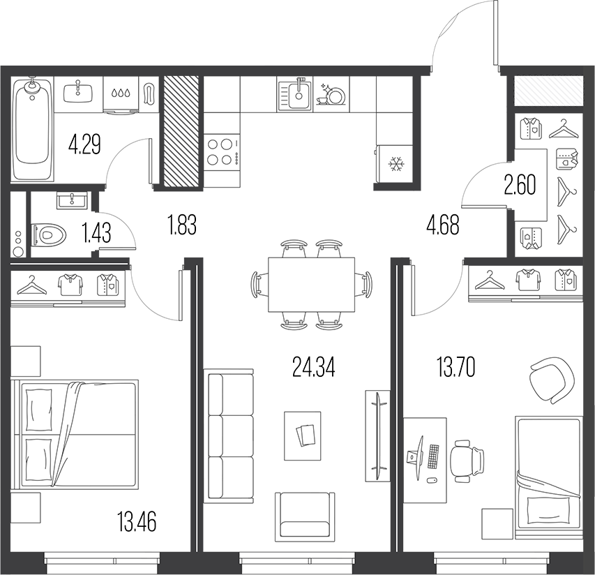 2-комнатная квартира 66.33 м², 5/10 эт., ЖК «LEGENDA Васильевского»